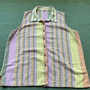 Territory Ahead Women’s Earthy Striped Sleeveless Button Shirt size L